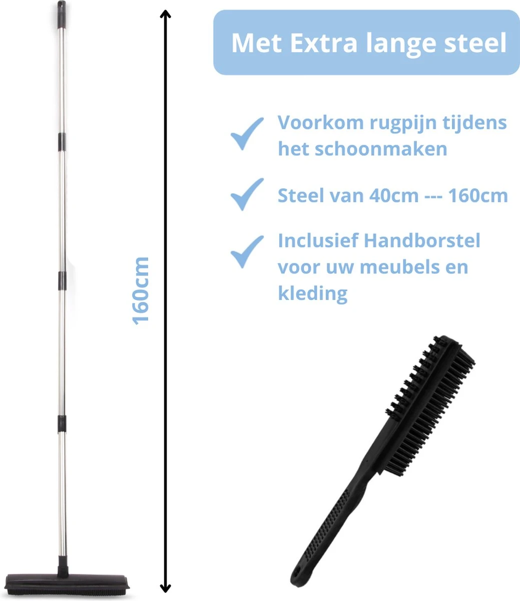 2 In 1 Rubberen Bezem – Bezem Binnen & Buiten – Vloerwisser Met Steel - Met Huisdierhaar Verwijderaar - Vloertrekker – Veger - Extra Lang 160cm 7 2 In 1 Rubberen Bezem – Bezem Binnen & Buiten – Vloerwisser Met Steel - Met Huisdierhaar Verwijderaar - Vloertrekker – Veger - Extra Lang 160cm - Afbeelding 5