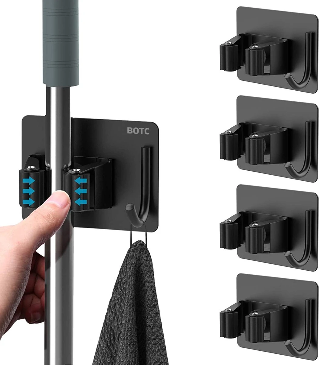 BOTC Bezemhouder - 4 Stuks - RVS - Bezem Ophangsysteem - Bezem Houder - Tuingereedschap - Zwart 3 BOTC Bezemhouder - 4 Stuks - RVS - Bezem Ophangsysteem - Bezem Houder - Tuingereedschap - Zwart