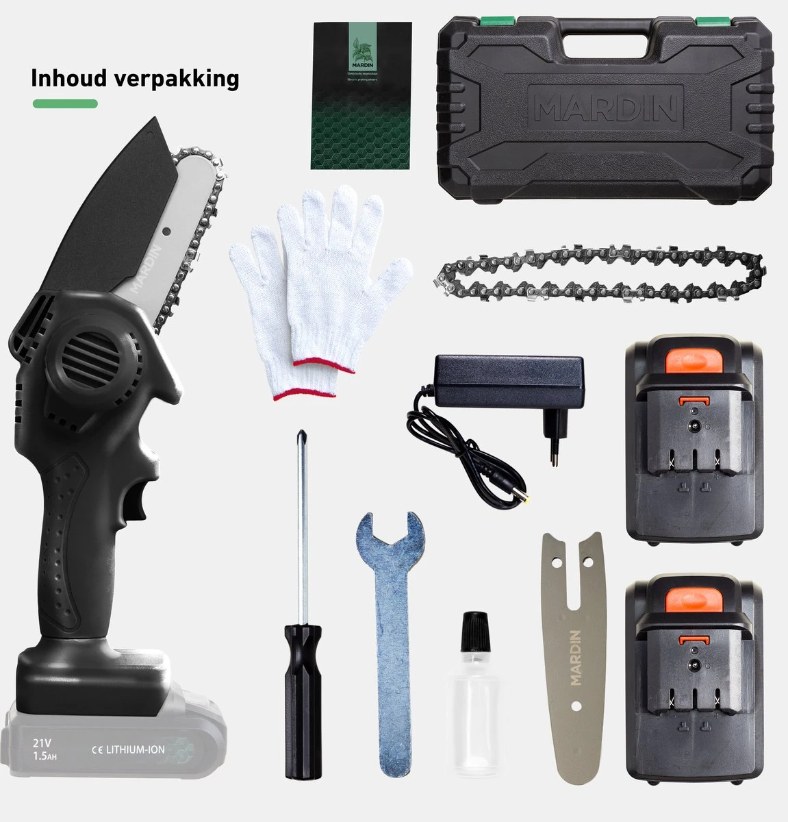 Mardin Mini Kettingzaag - Snoeizaag - Kettingzaag - Kettingzaag Electrisch Met 2 Accu - Inclusief Koffer - 1 Extra Accu - Zwart 11 Mardin Mini Kettingzaag - Snoeizaag - Kettingzaag - Kettingzaag Electrisch Met 2 Accu - Inclusief Koffer - 1 Extra Accu - Zwart - Afbeelding 9