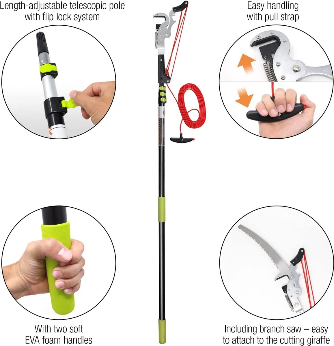 Iceberk Snoeischaar + Snoeizaag (1,45 - 3,70 M) - Telescopische Snoeischaar Voor Het Snoeien Van Bomen En Dichte Struiken Zonder Ladder 6 Iceberk Snoeischaar + Snoeizaag (1,45 - 3,70 M) - Telescopische Snoeischaar Voor Het Snoeien Van Bomen En Dichte Struiken Zonder Ladder - Afbeelding 4