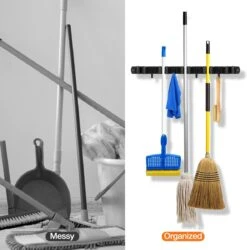 BOTC Bezemhouder - 5 Houders 6 Haken - Gereedschapshouder - Zeflklevend - Bezem Ophangsysteem - Ophanghaken - Tuingereedschap -Tuingereedschaps winkel 1186x1200