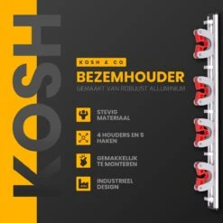 Merkloos Stevige Bezemhouder - Aluminium - Ophangsysteem Bezem - 5 Haken & 4 Houders - Gereedschaphouder - Opbergsysteem 11 Merkloos Stevige Bezemhouder - Aluminium - Ophangsysteem Bezem - 5 Haken & 4 Houders - Gereedschaphouder - Opbergsysteem -Tuingereedschaps winkel 1198x1200 5