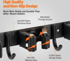 BOTC Bezemhouder - 5 Houders 6 Haken - Gereedschapshouder - Zeflklevend - Bezem Ophangsysteem - Ophanghaken - Tuingereedschap -Tuingereedschaps winkel 1200x1034