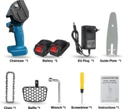 Merkloos Mini Accu Kettingzaag - 4 Inch Elektrische Boomzaag - Handkettingzaag - Met 2 Accu En 1 Oplader - Voor Tuinboom Ranch Bomen Snijden Hout- Blauw -Tuingereedschaps winkel 1200x1062 2