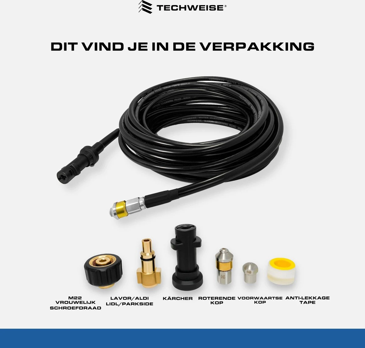 Techweise - Rioolslang Voor O.a. Kärcher - 15M - Met Roterende En Voorwaartse Kop 5 Techweise - Rioolslang Voor O.a. Kärcher - 15M - Met Roterende En Voorwaartse Kop - Afbeelding 3