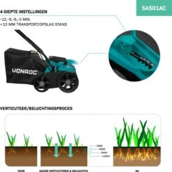 VONROC Elektrische Verticuteermachine - Gazonbeluchter – 1300W – Maaibreedte 320 Mm – 4 Dieptestanden (12/9/6/3 Mm) – Incl. 35L. Opvangbak -Tuingereedschaps winkel 1200x1200 220
