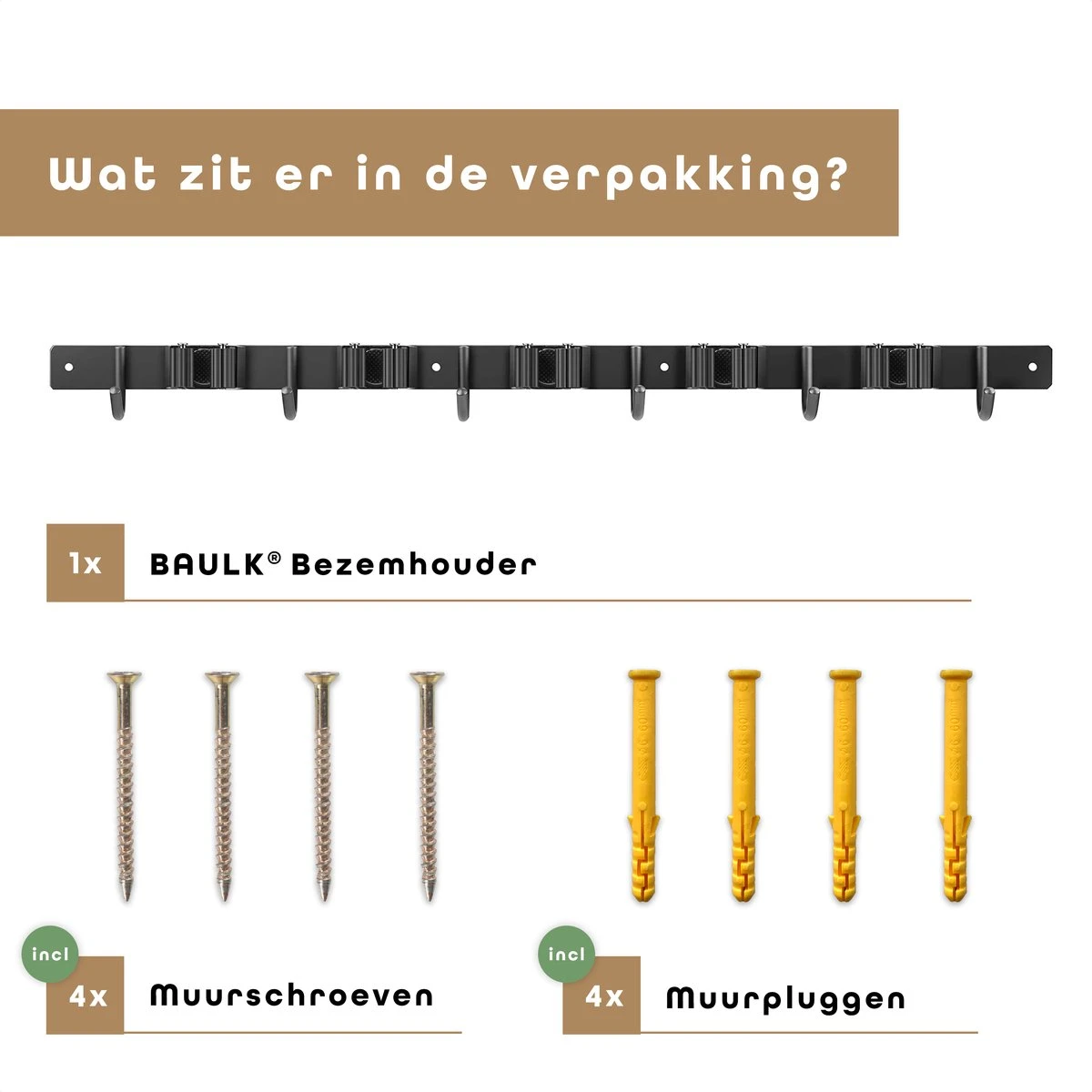 Bezem Ophangsysteem – Bezemhouder – Tuingereedschap – RVS – 5 Houders – 6 Haken - BAULK® 4 Bezem Ophangsysteem – Bezemhouder – Tuingereedschap – RVS – 5 Houders – 6 Haken - BAULK® - Afbeelding 2