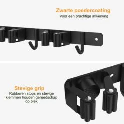 Volcan Bezemhouder - Bezem Ophangsysteem Tuingereedschap - Gereedschapshouder - Zelfklevend - 3M Tape - 3 Houders 4 Haken - RVS Zwart -Tuingereedschaps winkel 1200x1200 494