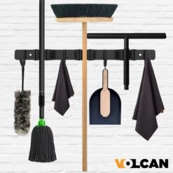 Volcan Bezemhouder - Bezem Ophangsysteem Tuingereedschap - Gereedschapshouder - Zelfklevend - 3M Tape - 3 Houders 4 Haken - RVS Zwart -Tuingereedschaps winkel 1200x1200 495