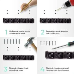 CLEANLY® Bezemhouder - Ophangsysteem Voor Tuingereedschap - Bezem Ophangsysteem - Gereedschapshouder Met Ophanghaken - ABS -Tuingereedschaps winkel 1200x1200 519
