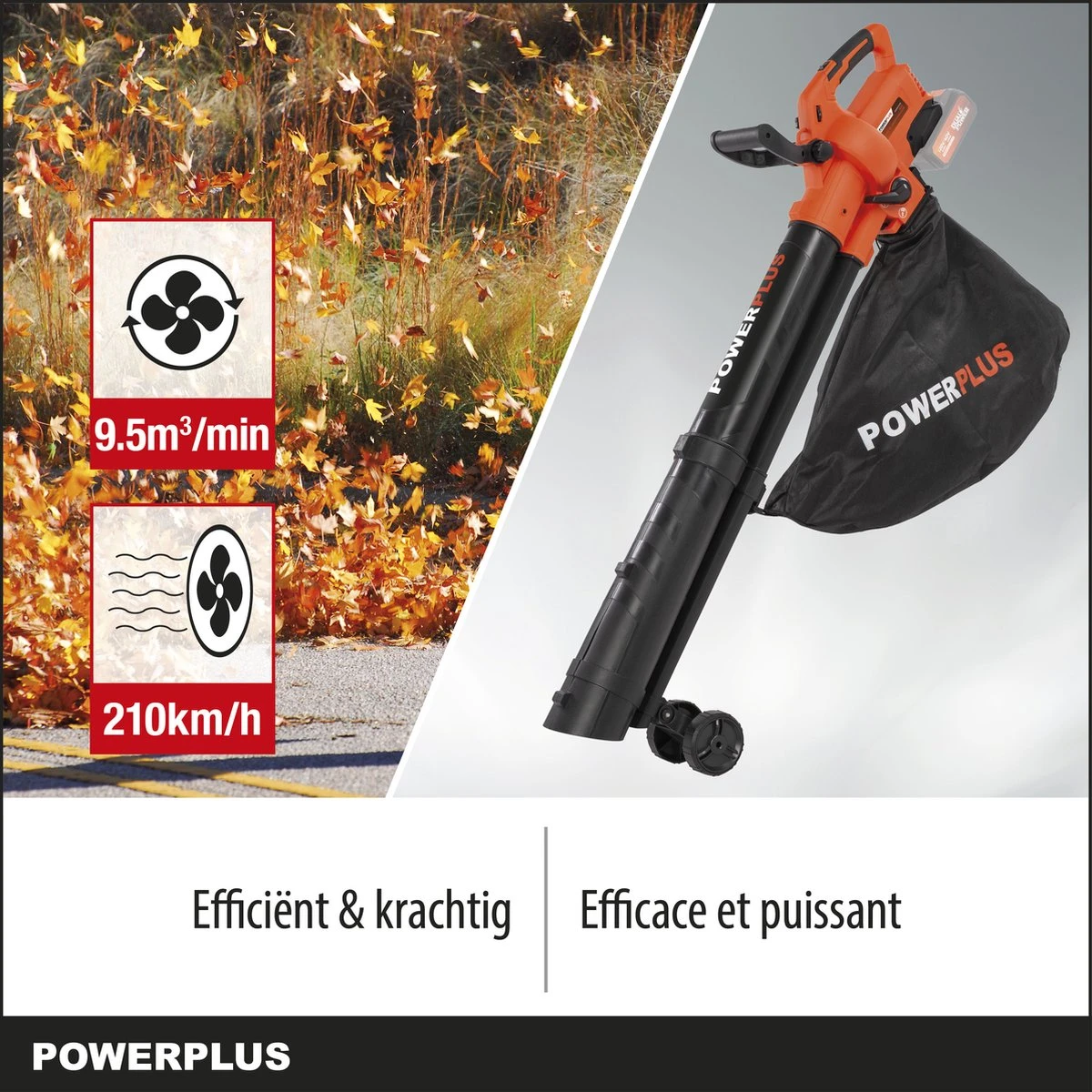 Powerplus Dual Power POWDPG75270 Bladblazer - Bladzuiger En -versnipperaar - Brushless - Blazen - Zuigen - Versnipperen - Excl. Accu En Lader - Incl. Opvangzak 45L 5 Powerplus Dual Power POWDPG75270 Bladblazer - Bladzuiger En -versnipperaar - Brushless - Blazen - Zuigen - Versnipperen - Excl. Accu En Lader - Incl. Opvangzak 45L - Afbeelding 3