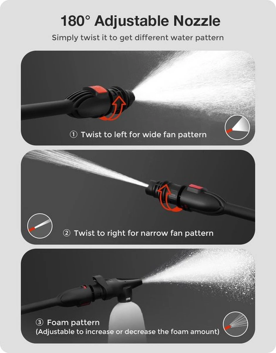 Merkloos Home Hogedrukreiniger - 2100W - 165 Bar - Met Verstelbare Nozzles Slanghaspel 5m Netsnoer 10m Slang - Voor Reiniging Huis Auto Tuin 15 Merkloos Home Hogedrukreiniger - 2100W - 165 Bar - Met Verstelbare Nozzles Slanghaspel 5m Netsnoer 10m Slang - Voor Reiniging Huis Auto Tuin - Afbeelding 13